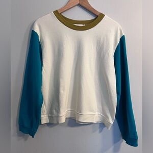 Colorblock Long Sleeve Top - White and Teal
